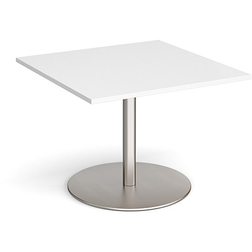 Eternal Square Boardroom Table Extension 1000mm x 1000mm - Brushed Steel Base & White Top