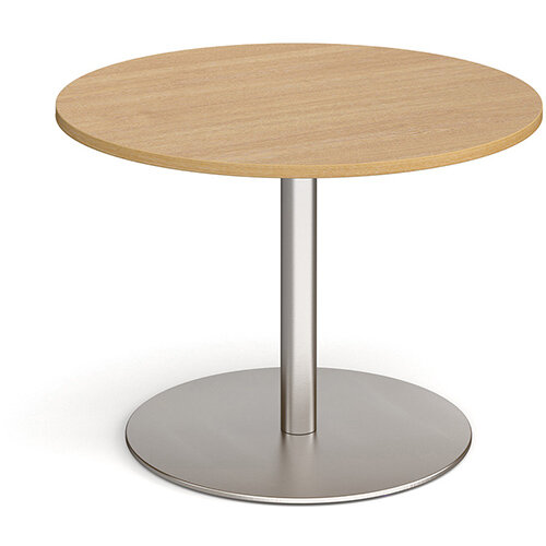 Eternal Circular Boardroom Table 1000mm - Brushed Steel Base &Oak Top Eternal Circular Boardroom Table 1000mm - Brushed Steel Base &Oak Top