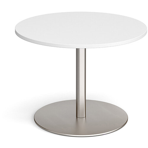 Eternal Circular Boardroom Table 1000mm - Brushed Steel Base &White Top Eternal Circular Boardroom Table 1000mm - Brushed Steel Base &White Top