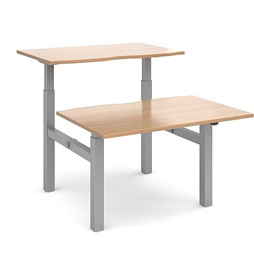 Elev8 Mono Height Adjustable Sit-Stand Back-To-Back Bench 2 Person Office Desk 1200mmx1650mm With Silver Frame &Beech Top Elev8 Mono Height Adjustable Sit-Stand Back-To-Back Bench 2 Person Office Desk 1200mmx1650mm With Silver Frame &Beech Top