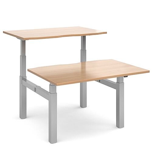 Elev8 Touch Height Adjustable Sit-Stand Back-To-Back Bench 2 Person Office Desk 1200mmx1650mm With Silver Frame &Beech Top Elev8 Touch Height Adjustable Sit-Stand Back-To-Back Bench 2 Person Office Desk 1200mmx1650mm With Silver Frame &Beech Top