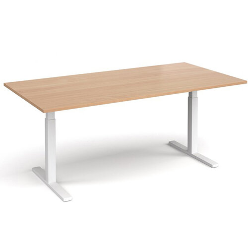Elev8 Rectangular Height Adjustable Boardroom Table W2000mmxD1000mm With White Frame & Beech Top