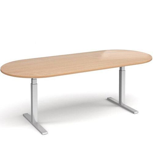 Elev8 D-End Height Adjustable Boardroom Table W2400mmxD1000mm With Silver Frame & Beech Top