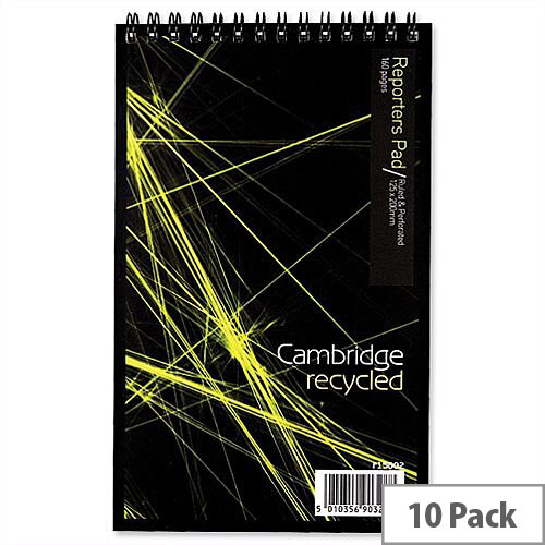 Cambridge Recycled 200 x 125 Wirebound Notebook Headbound Ruled 160 Pages Pack 10