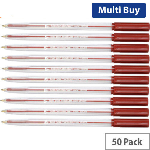 5 Star Ballpoint Pens - Medium Tip, Red, Clear Barrel, Pack of 50