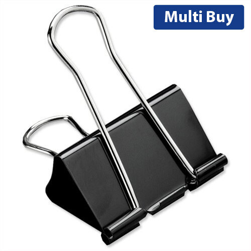 5 Star Foldback Clips, 40mm, Black (Pack of 12) - Strong Metal Clips for Paper and Document Organisation