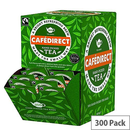 Cafe Direct Fairtrade Tea Dispenser With Tag and Enveloped Tea Bags Pack of 300 FTB0008 Cafe Direct Fairtrade Tea Dispenser With Tag and Enveloped Tea Bags Pack of 300 FTB0008