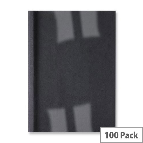 GBC A4 Thermal Binding Cover 1.5mm 250gsm PVC/Leathergrain Back Clear/Black Pack 100