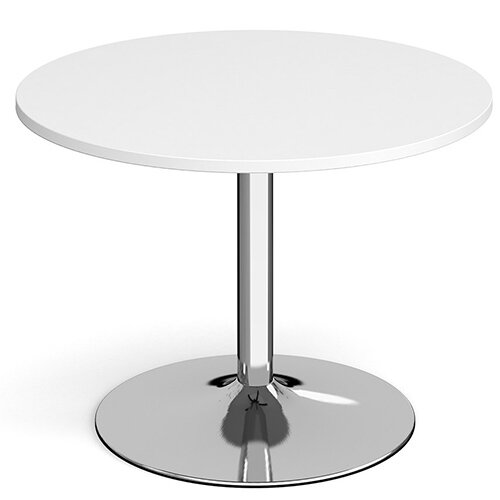 Genoa Circular White Dining Table with Chrome Trumpet Base 1000mm Genoa Circular White Dining Table with Chrome Trumpet Base 1000mm