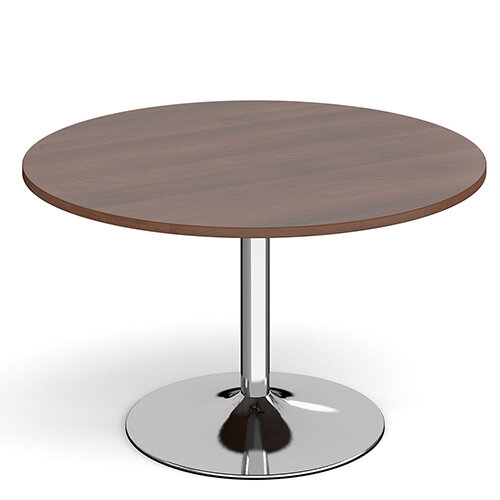 Genoa Circular Walnut Dining Table with Chrome Trumpet Base 1200mm Genoa Circular Walnut Dining Table with Chrome Trumpet Base 1200mm