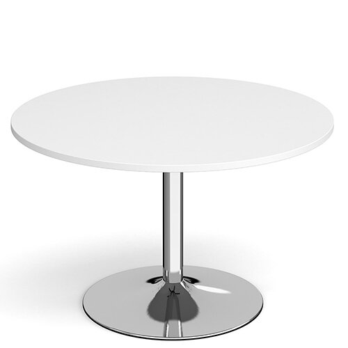 Genoa Circular White Dining Table with Chrome Trumpet Base 1200mm Genoa Circular White Dining Table with Chrome Trumpet Base 1200mm