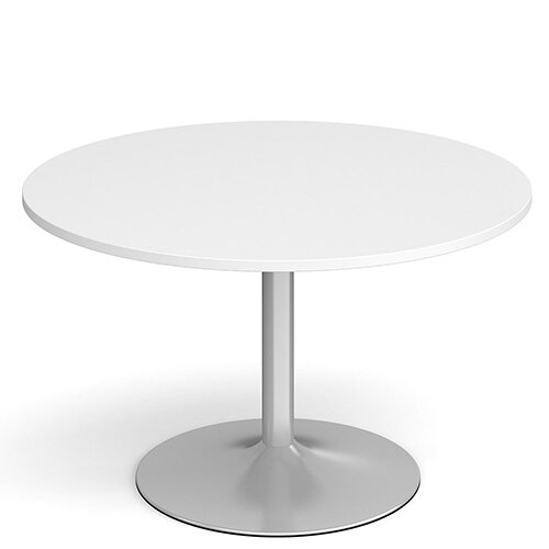 Genoa Circular White Dining Table with Silver Trumpet Base 1200mm Genoa Circular White Dining Table with Silver Trumpet Base 1200mm