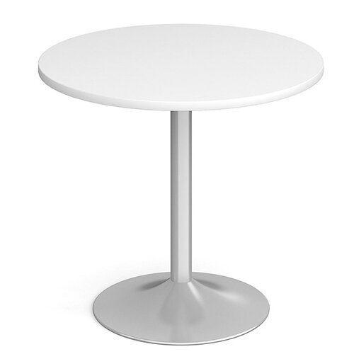 Genoa Circular White Dining Table with Silver Trumpet Base 800mm Genoa Circular White Dining Table with Silver Trumpet Base 800mm