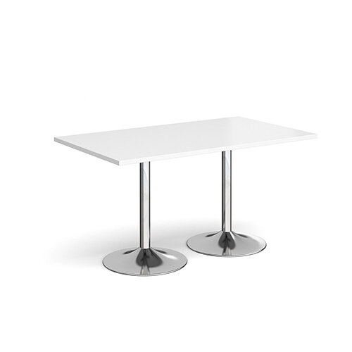 Genoa Rectangular White Dining Table with Chrome Trumpet Base 1400mmX800mm Genoa Rectangular White Dining Table with Chrome Trumpet Base 1400mmX800mm
