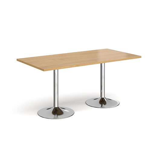 Genoa Rectangular Oak Dining Table with Chrome Trumpet Base 1600mmX800mm Genoa Rectangular Oak Dining Table with Chrome Trumpet Base 1600mmX800mm
