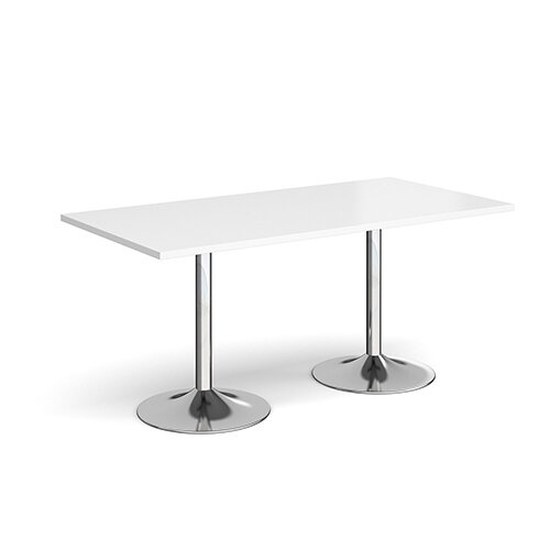 Genoa Rectangular White Dining Table with Chrome Trumpet Base 1600mmX800mm Genoa Rectangular White Dining Table with Chrome Trumpet Base 1600mmX800mm