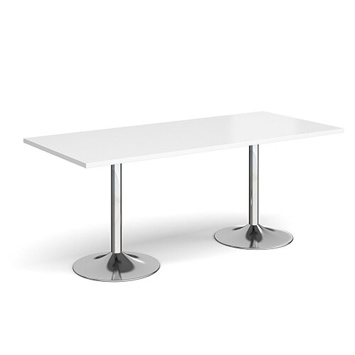 Genoa Rectangular White Dining Table with Chrome Trumpet Base 1800mmX800mm Genoa Rectangular White Dining Table with Chrome Trumpet Base 1800mmX800mm