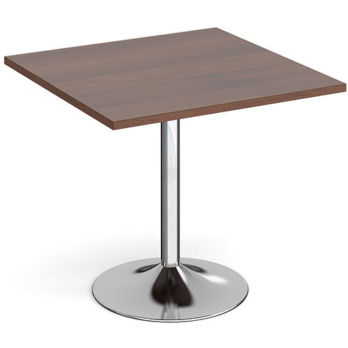 Genoa Square Walnut Dining Table with Chrome Trumpet Base 800mm Genoa Square Walnut Dining Table with Chrome Trumpet Base 800mm
