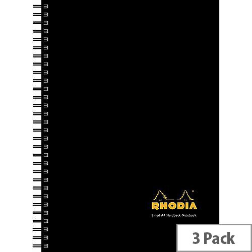 Rhodia A4 Business Book Wirebound Hard Back Black Pack of 3 119232C