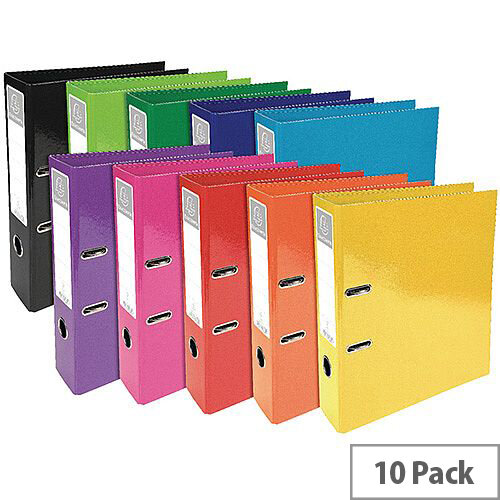 Iderama Lever Arch File 70mm – 10 Pack, Assorted Colours, 2 Rings, 70mm Spine, Water-Resistant, Reinforced Edge, Spine Label & Finger Pull Ring (53629E)