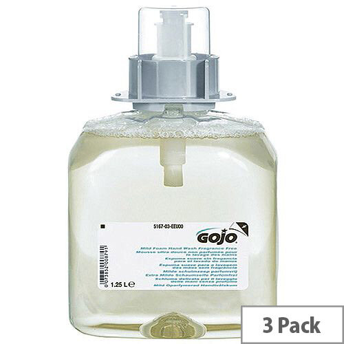 Gojo Mild Fragrance Free Foaming Hand Wash Refill 1250ml for FMX Dispenser (Pack 3) 5167-03-EEU Gojo Mild Fragrance Free Foaming Hand Wash Refill 1250ml for FMX Dispenser (Pack 3) 5167-03-EEU