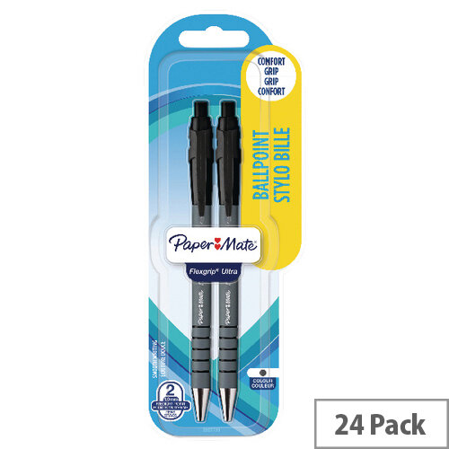 Papermate Flexgrip Retractable Ballpoint Pen Medium Tip Blister Black Pack of 24 S0181222