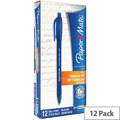 PaperMate Comfortmate Fresh Retractable Ball Point Pen Blue 12 Pack