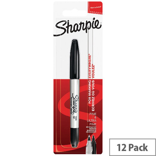 Sharpie Permanent Markers Twin Tip Blister Black Pack of 12 S0811140