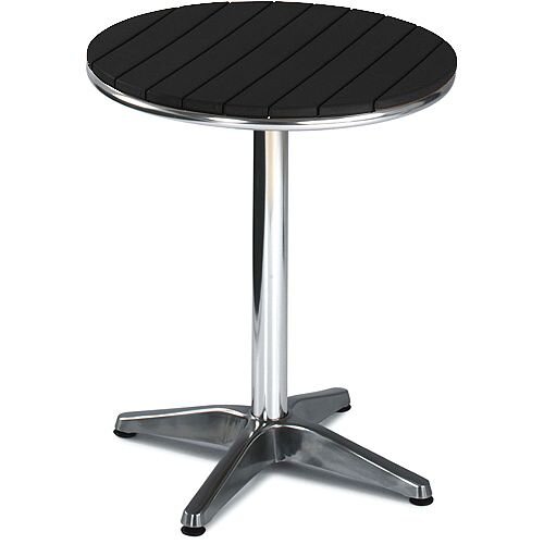 Round Outdoor Patio Table Slatted Black Plastic Top Aluminium Base Hunt Office Uk Round Outdoor Patio Table Slatted Black, Round Patio Tables Uk