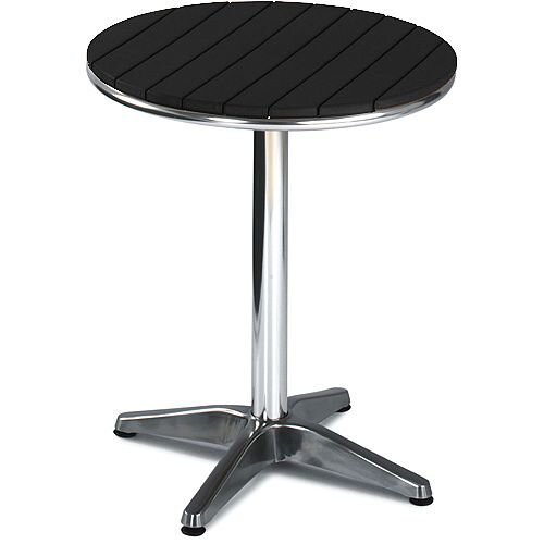 Round Outdoor Patio Table Slatted Black Plastic Top & Aluminium Base