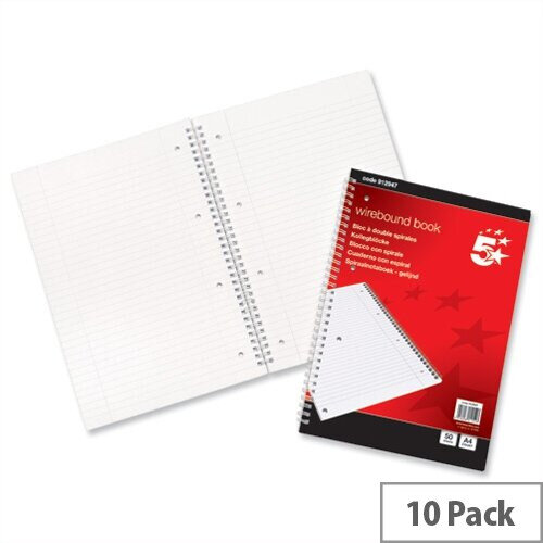 A4 Wirebound Notebook Perforated Ruled and Margin 100 Pages Pack 10 5 Star