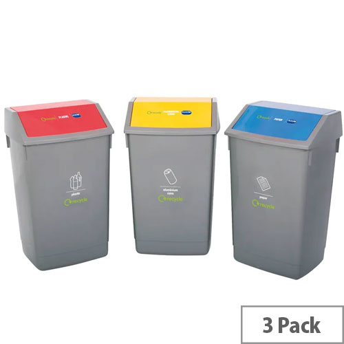 Addis Recycling 3x 60L Bins Kit with Colour Coded Lids Flip Top