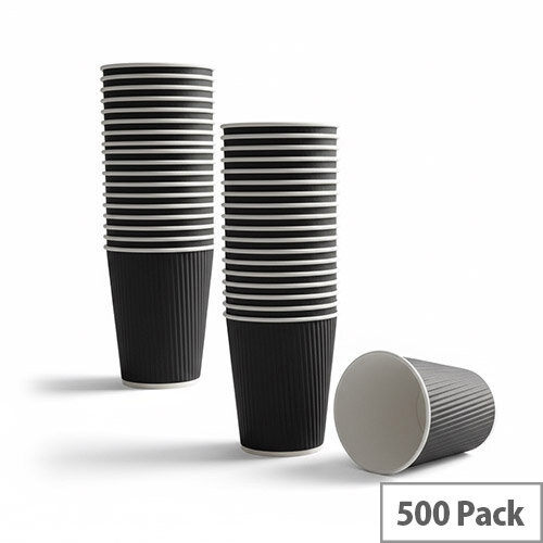 4Aces 12oz/350ml Black Ripple Disposable Hot Drink Paper Cups [Pack of 500] 