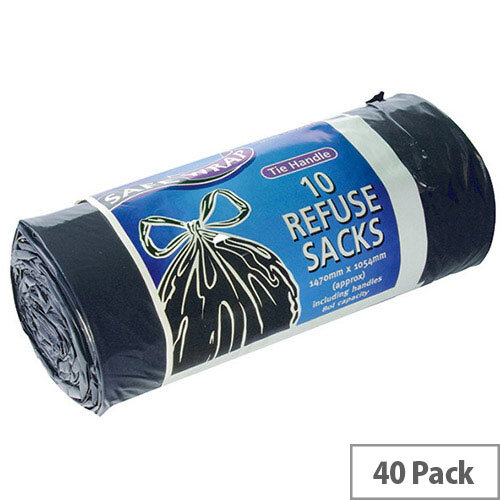 Safewrap Pack of 40 Black Tie Handle 96L Refuse Sacks on a Roll 0447