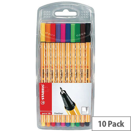 Stabilo Point 88 Fineliner Pen, Wallet of 10 Assorted (Ref 8810) - Premium Fineliner for Colourful Writing and Drawing