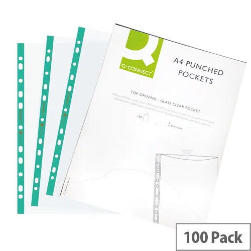 Q-Connect Deluxe A4 Punch Pocket Top Opening 65 Micron Pack 100