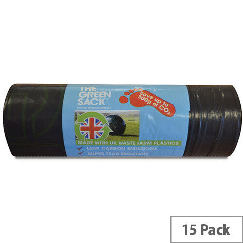 The Green Sack Pack of 15 Refuse Sacks Medium Duty 70L Black Roll