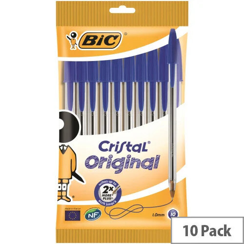 Bic Cristal Ballpoint Pen, Medium, Blue (Pack of 10) - Classic Writing Pen for Smooth and Consistent Writing