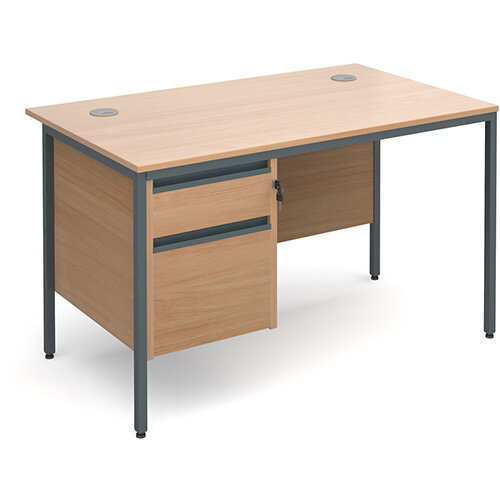 Maestro H-Frame straight desk with 2 drawer pedestal 1228mm - beech