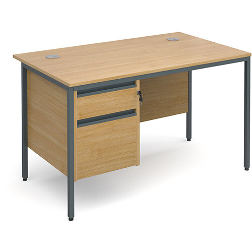 Maestro H-Frame straight desk with 2 drawer pedestal 1228mm - oak Maestro H-Frame straight desk with 2 drawer pedestal 1228mm - oak