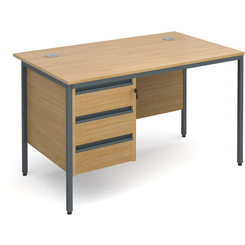 Maestro H-Frame straight desk with 3 drawer pedestal 1228mm - oak Maestro H-Frame straight desk with 3 drawer pedestal 1228mm - oak