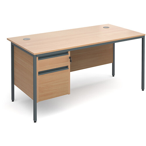 Maestro H-Frame straight desk with 2 drawer pedestal 1532mm - beech Maestro H-Frame straight desk with 2 drawer pedestal 1532mm - beech