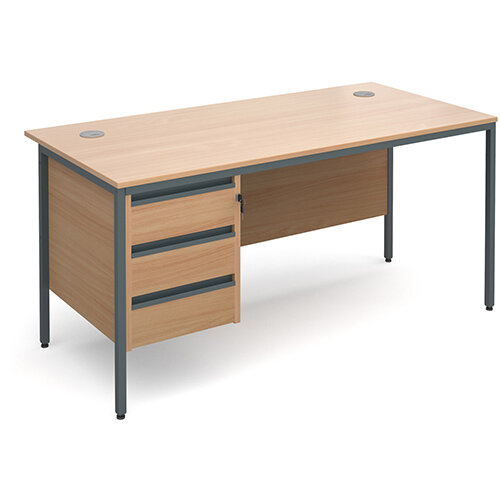 Maestro H-Frame straight desk with 3 drawer pedestal 1532mm - beech Maestro H-Frame straight desk with 3 drawer pedestal 1532mm - beech