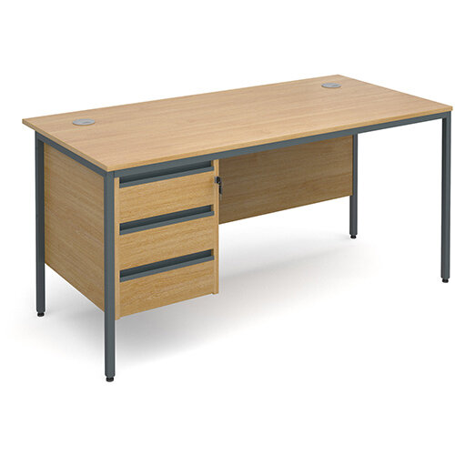 Maestro H-Frame straight desk with 3 drawer pedestal 1532mm - oak Maestro H-Frame straight desk with 3 drawer pedestal 1532mm - oak