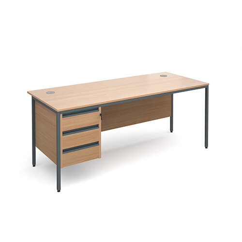 Maestro H-Frame straight desk with 3 drawer pedestal 1786mm - beech Maestro H-Frame straight desk with 3 drawer pedestal 1786mm - beech