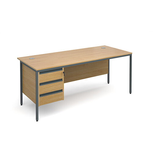 Maestro H-Frame straight desk with 3 drawer pedestal 1786mm - oak Maestro H-Frame straight desk with 3 drawer pedestal 1786mm - oak