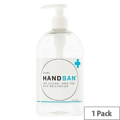 Evans Handsan Alcohol Hand Sanitiser Gel With Moisturiser 500m (Pack 1) 8801143 Evans Handsan Alcohol Hand Sanitiser Gel With Moisturiser 500m (Pack 1) 8801143