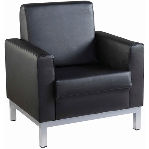 Helsinki square back reception single tub chair 800mm wide - black leather faced