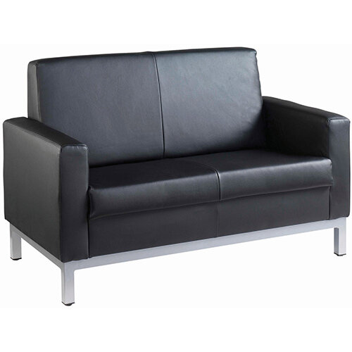 Helsinki square back reception 2 seater chair 1340mm wide - black leather faced