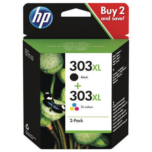 HP 303XL High Yield 2 Pack Tri-colour Black Original Ink Cartridge 3YN10AE HP 303XL High Yield 2 Pack Tri-colour Black Original Ink Cartridge 3YN10AE